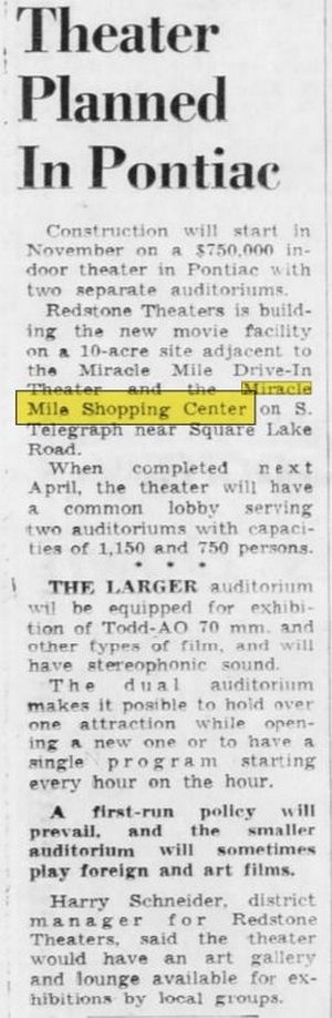 Showcase Cinemas Pontiac 1-5 - Sept 1963 Article